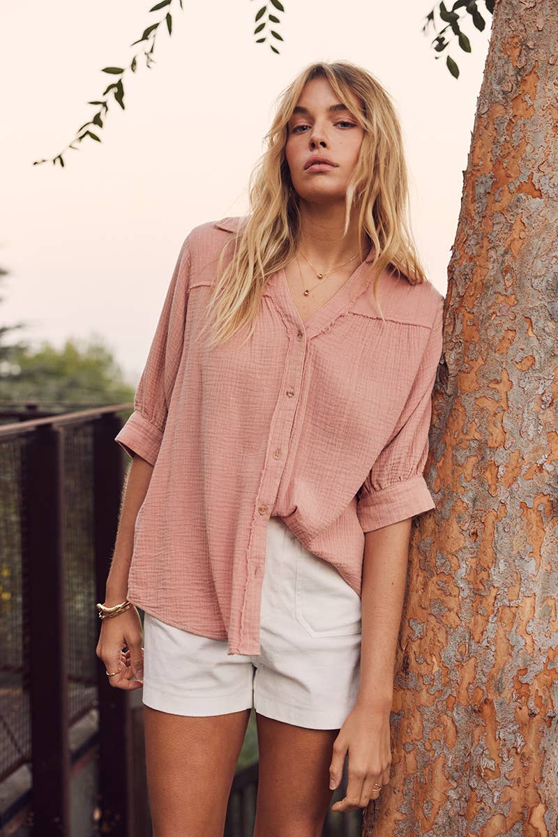 Cotton Gauze Shirt - Open Over Tank | Relaxed Bohemian Styling