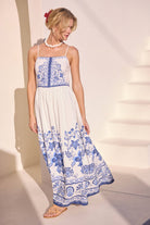 Border Print Maxi Dress - Side View | Flowing Blue Floral Maxi