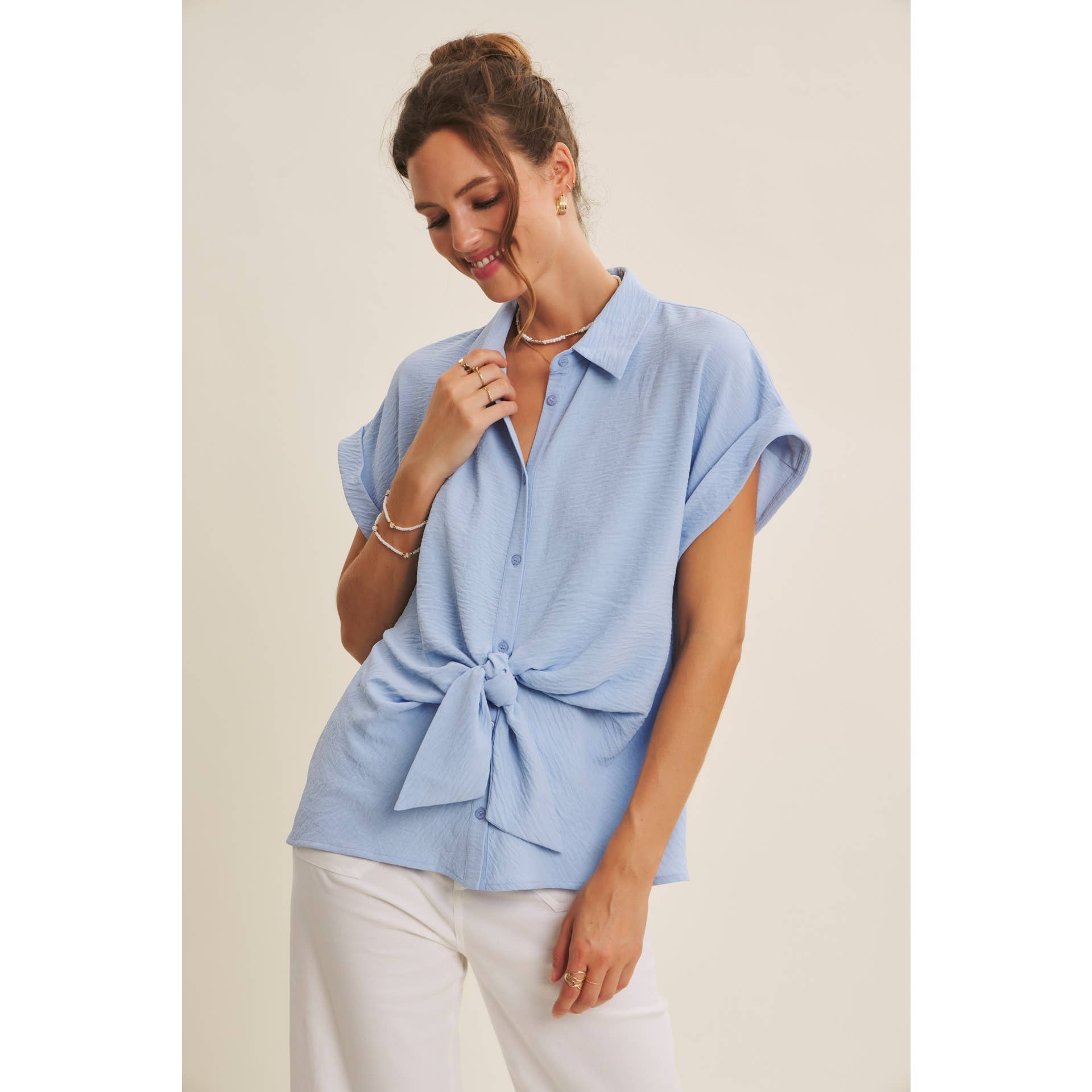Knotted Blouse Top - Back View | Dolman Sleeve Design