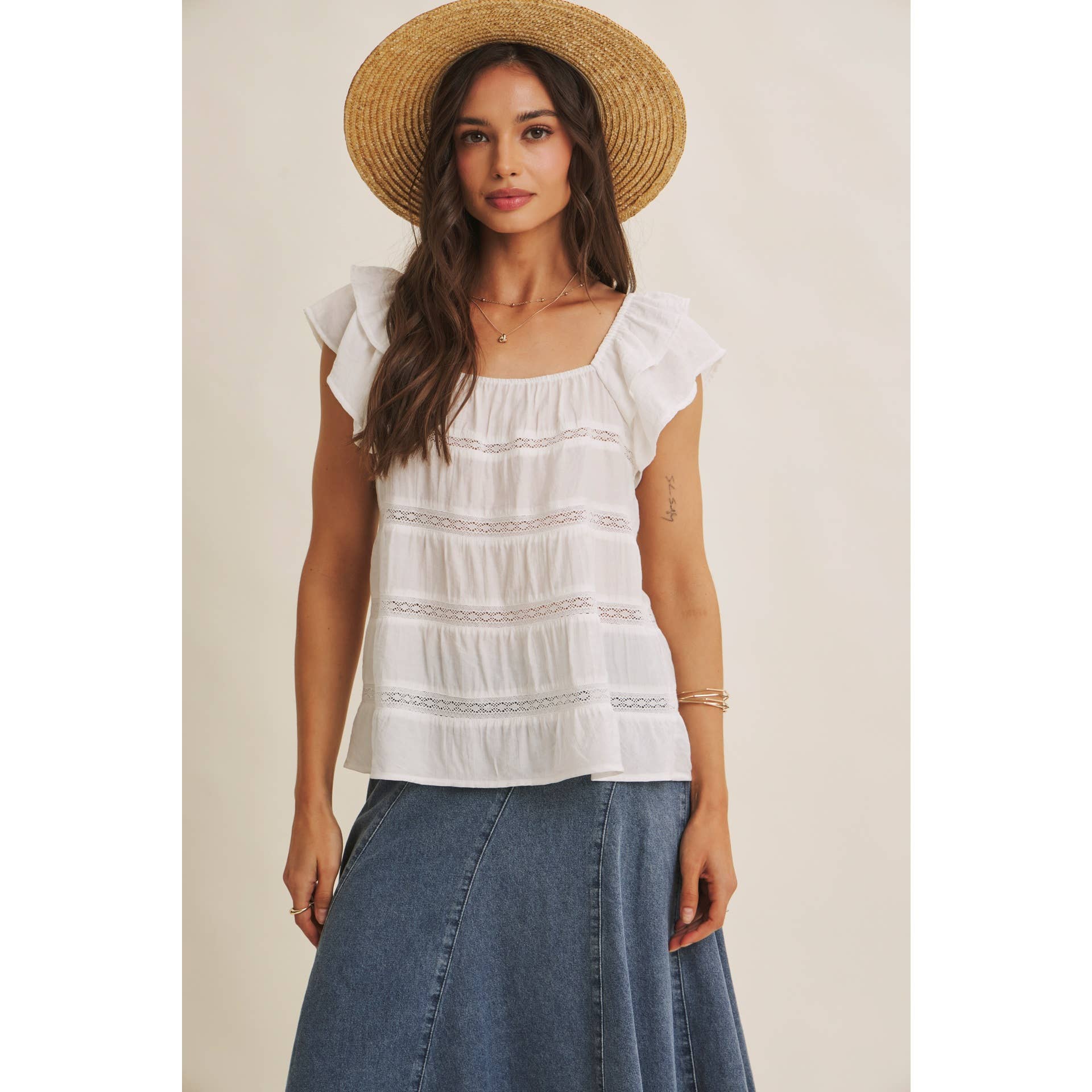 Ruffle Sleeve Tiered Top - Side View | Flutter Sleeves