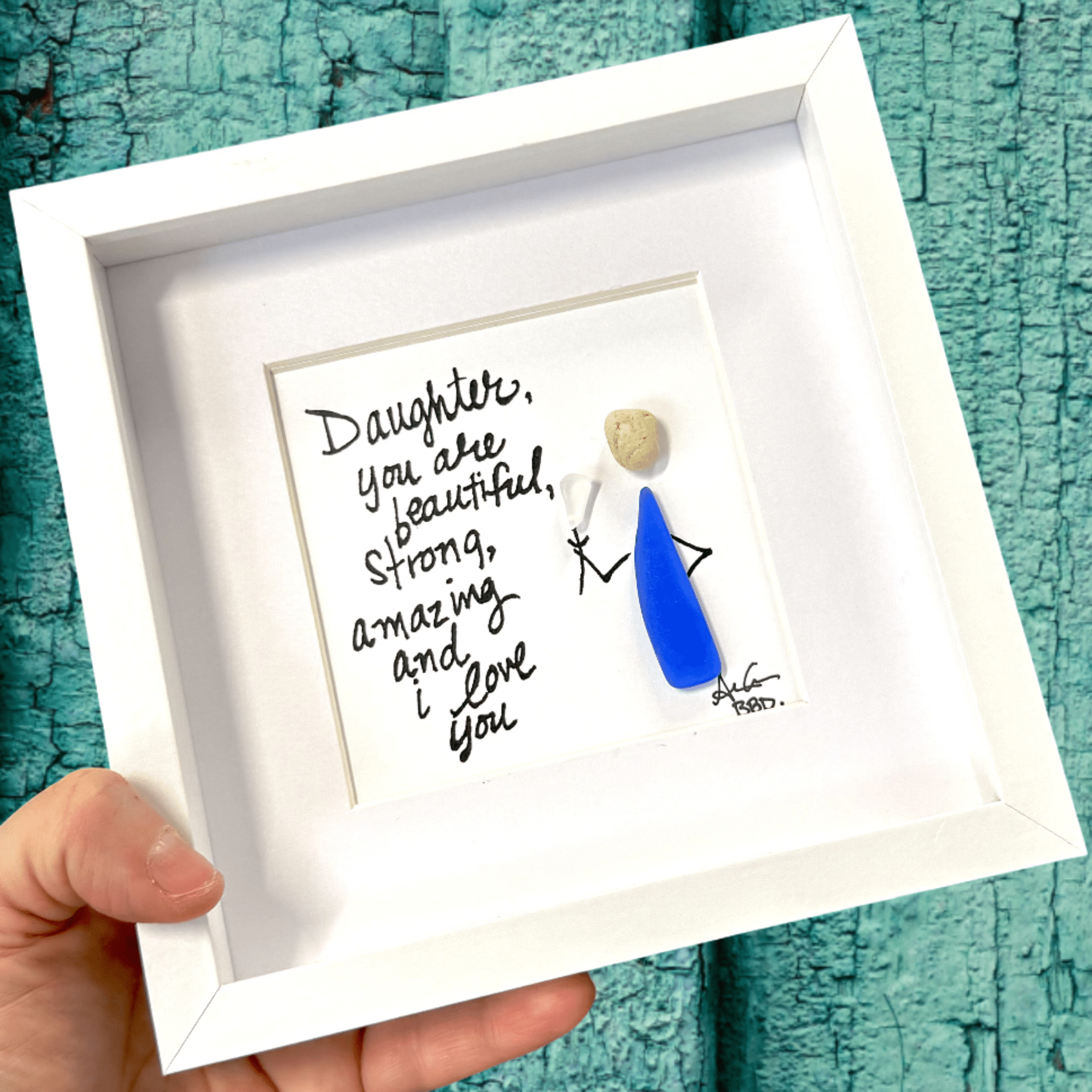 Daughter I Love You - 6x6 Framed Sea Glass Art | Front View