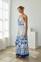 Border Print Maxi Dress - Styled with Sandals | Blue Floral Maxi