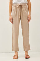 The Lara TENCEL Ankle Pants - Front View | Sand Color Pull-On Style
