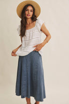 Vintage Boho Ruffle Sleeve Tiered Top - Front View | Lace Trim Detail