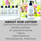 Collection of Richard Peace lotion bottles with product details on a neutral background