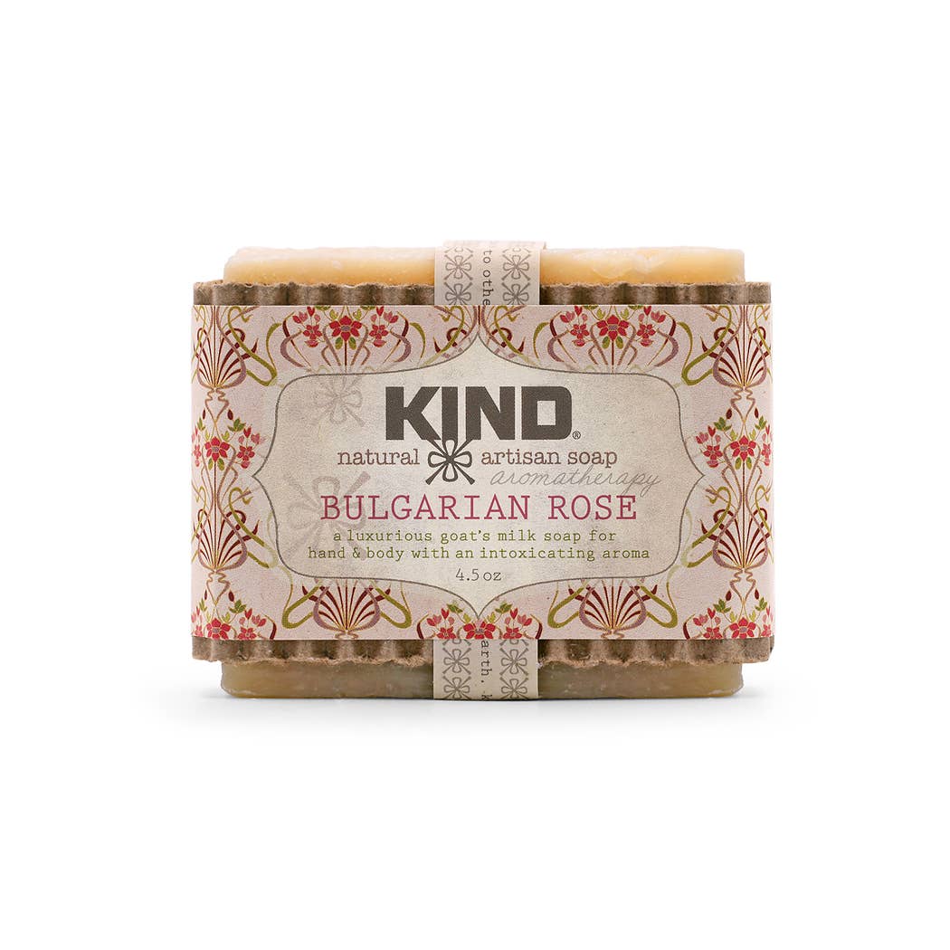 Kind Apothecary Bulgarian Rose Natural Artisan Soap Bar in botanical packaging