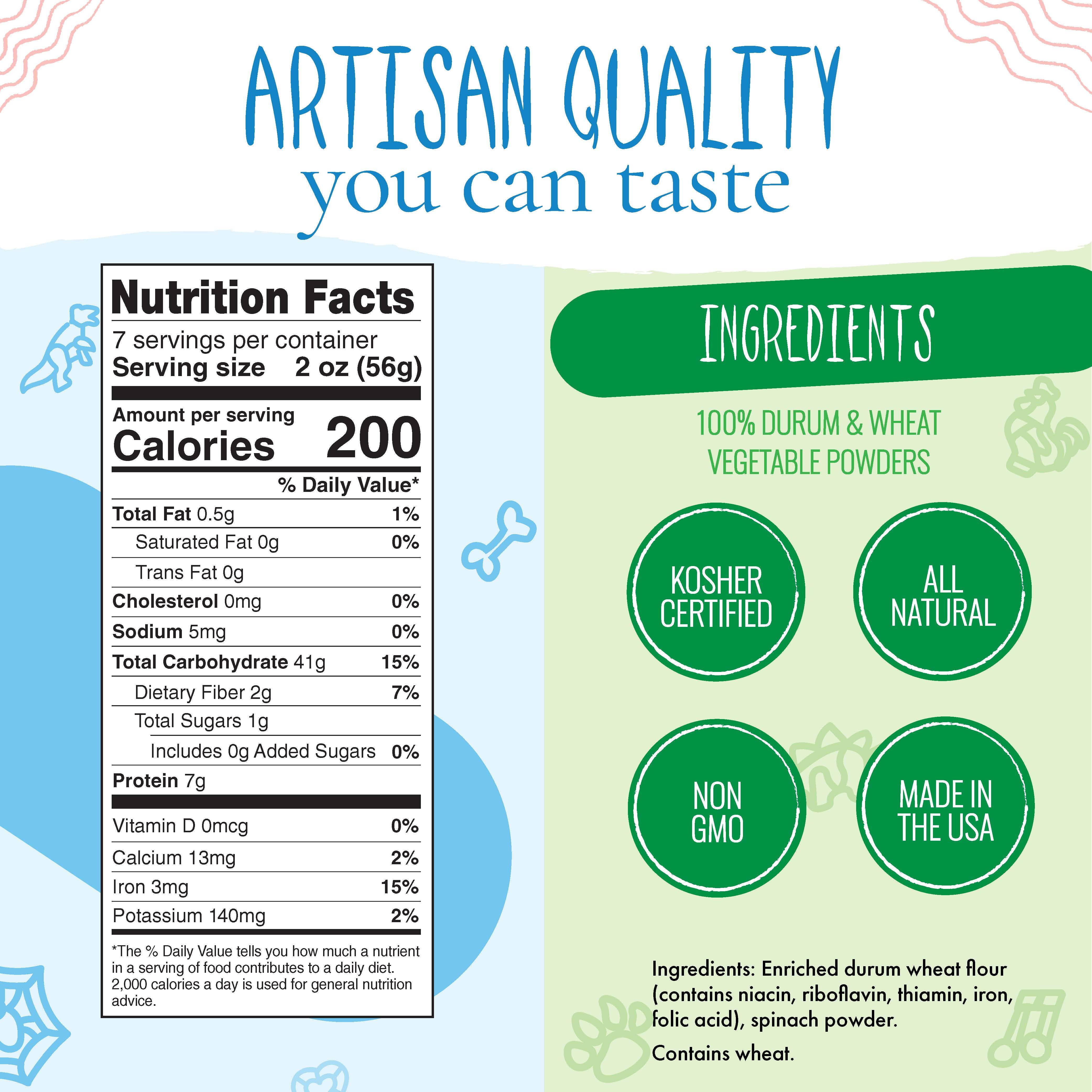 Nutrition Facts and Ingredients Label for Pastabilities Christmas Tree Pasta