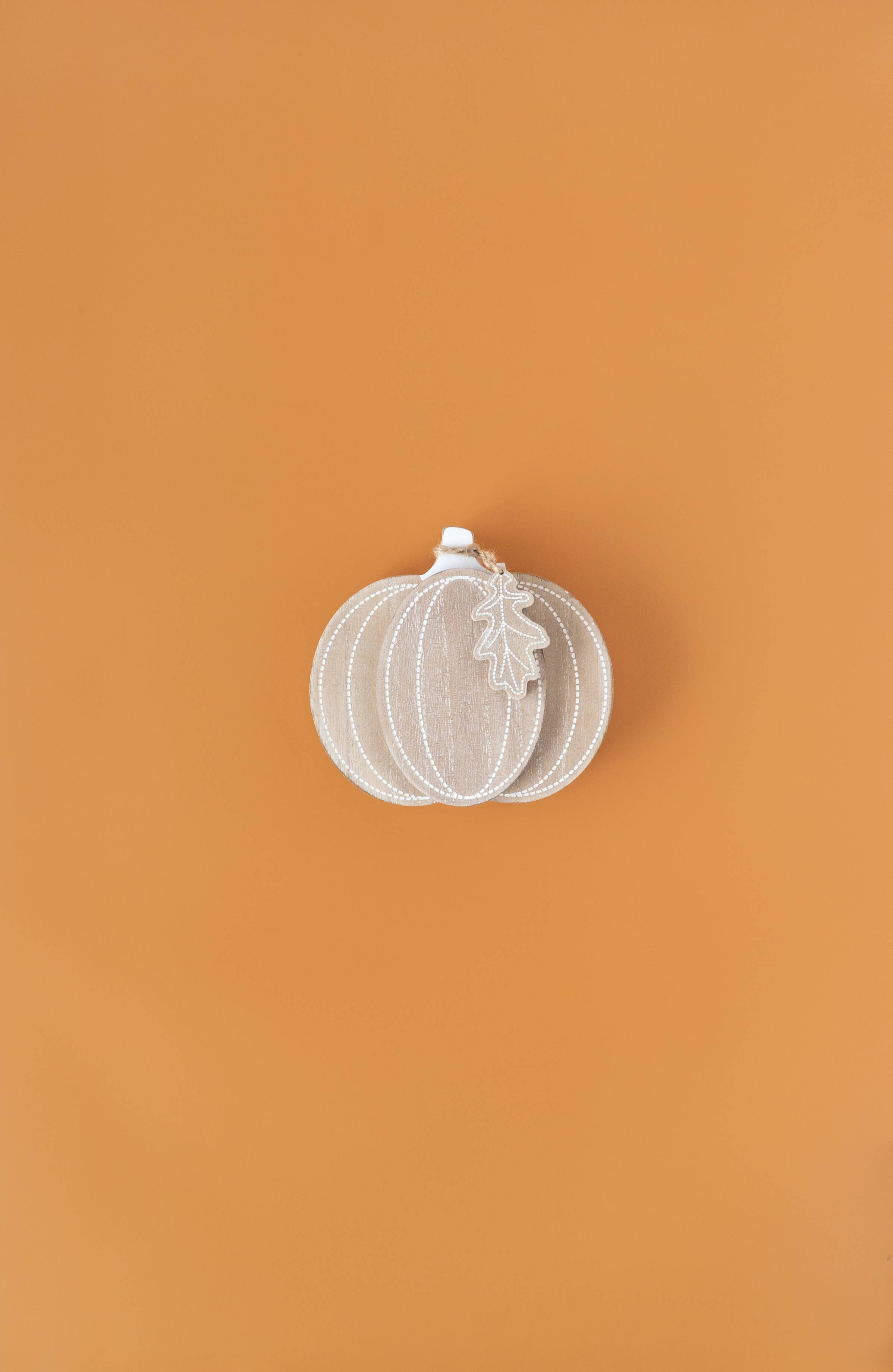 Front Side Wooden pumpkin on an orange background