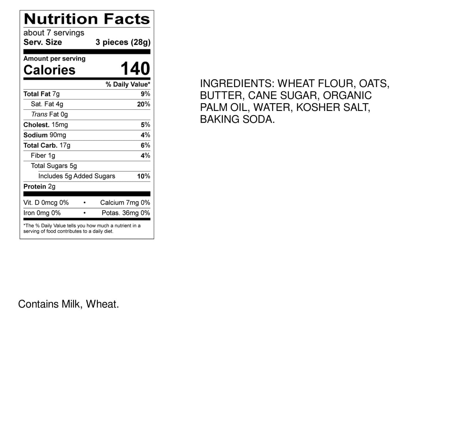 Effie's Original Oatcake nutrition facts label and ingredients list