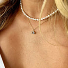Another view of Everly Light Blue Aquamarine Gold Filled Necklace by True by Kristy Jewelry