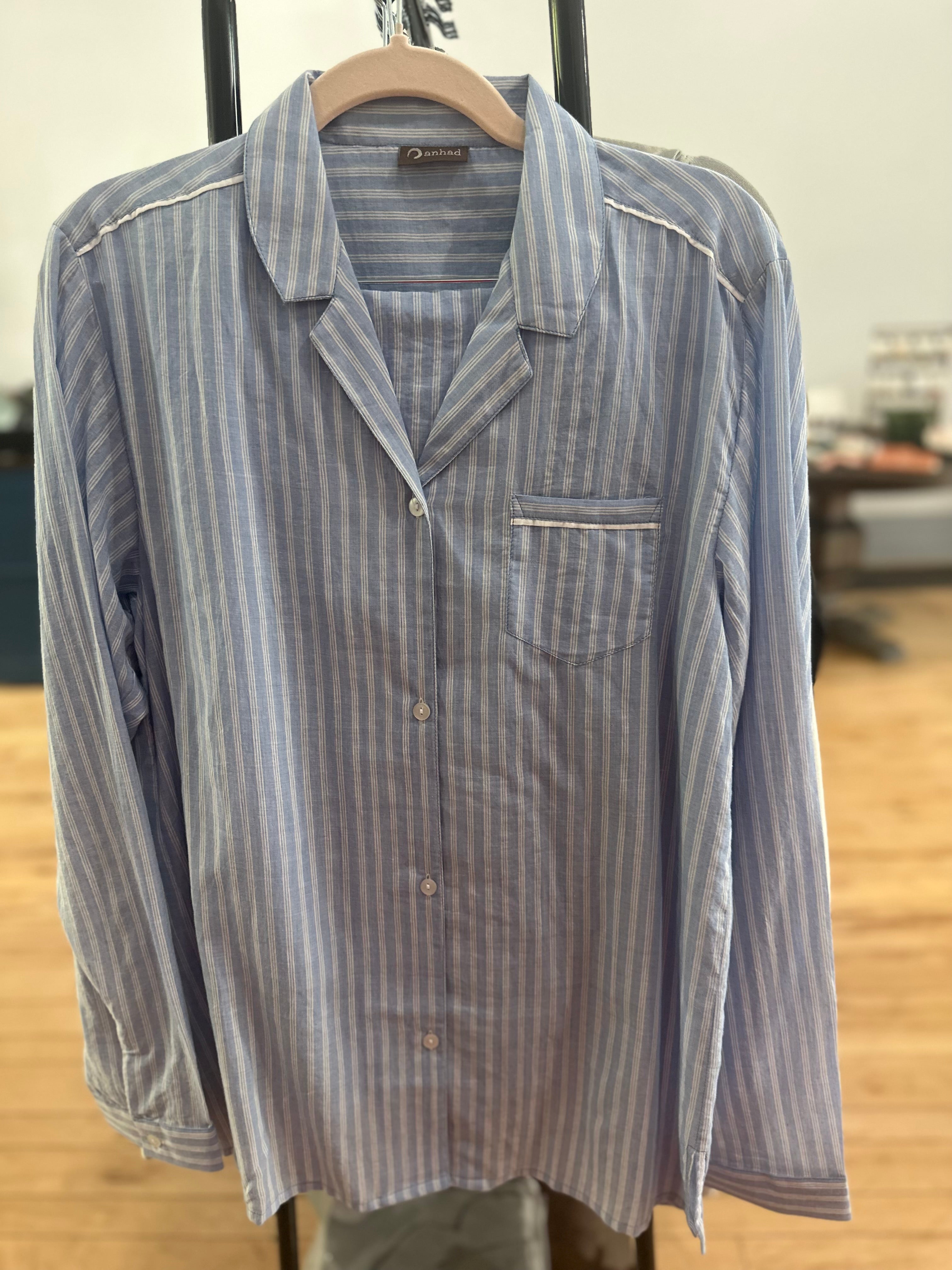 Light Blue Striped Pajama Set | Sudha's Emporium
