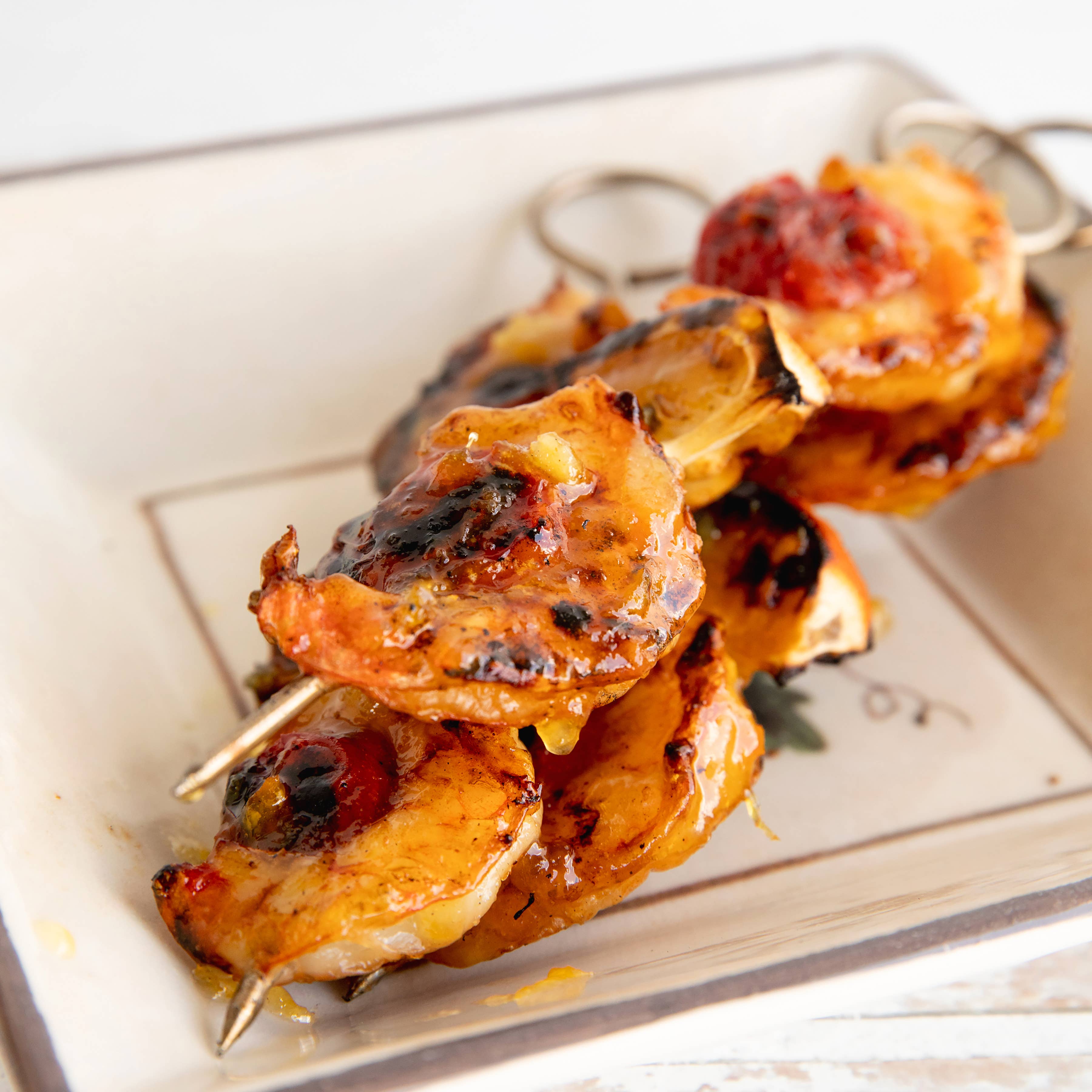 Shrimp kebabs glazed with Meyer Lemon Marmalade by Blake Hill Preserves – a gourmet citrus preserve