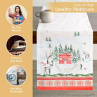 Rural Christmas Table Runner by Maison d'Hermine, featuring a cozy winter scene design on a wooden table, with care instructions neatly displayed on the side.