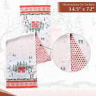Dimensions of the Rural Christmas Table Runner by Maison d'Hermine, featuring reindeer and houses on a white background