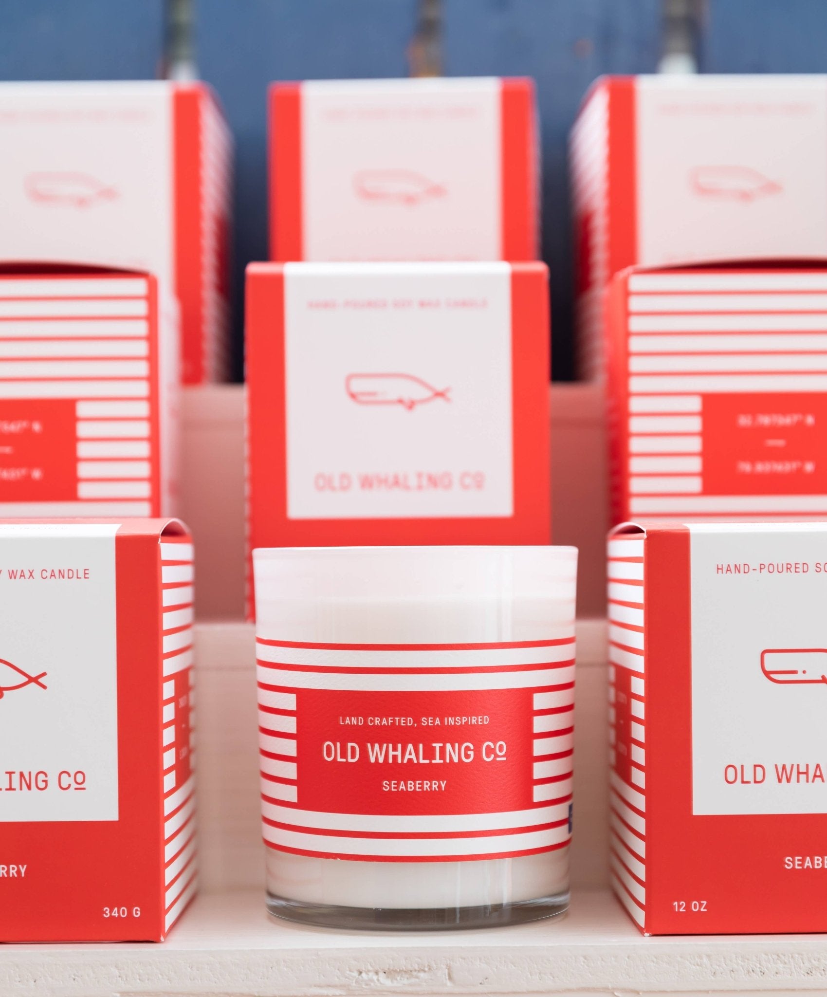 Another angle of Seaberry soy candle in a coastal-inspired glass jar