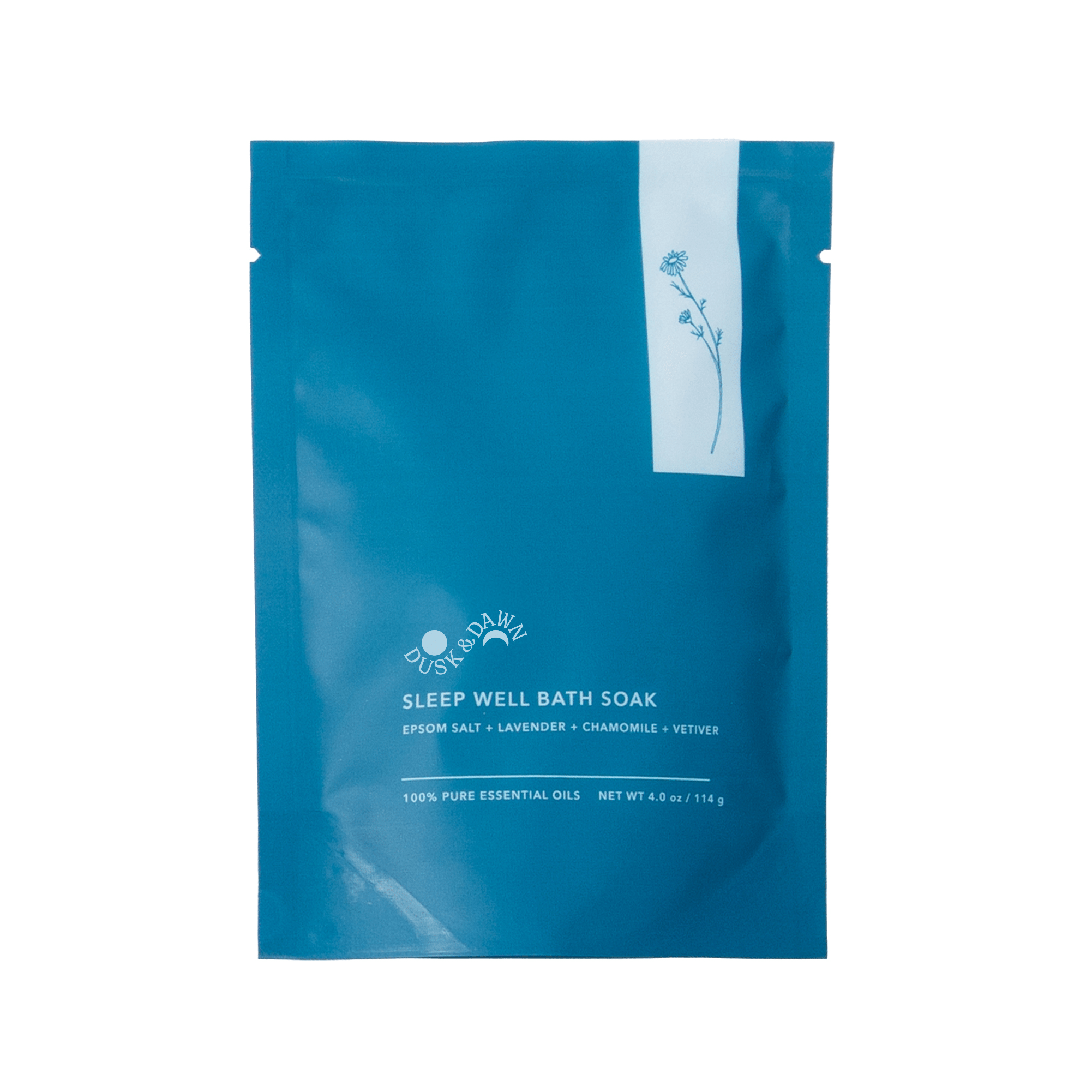 Sleep Well Bath Soak Lavender Scent bath soak with Epsom salt and chamomile in resealable pouch