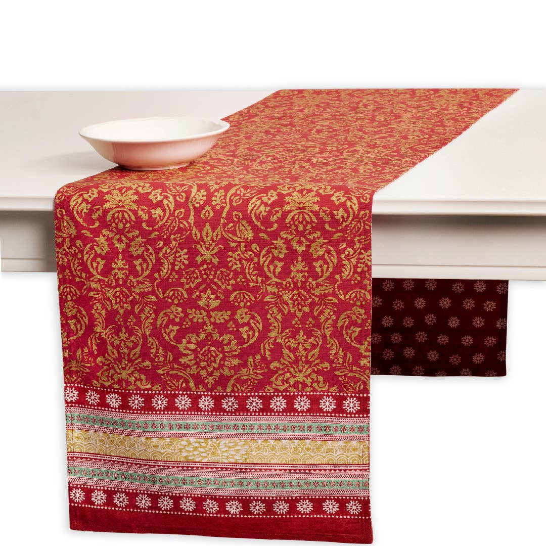 Sofia Fall Table Runner by Maison d’Hermine on a white surface with a bowl.