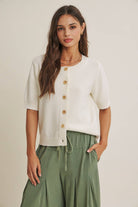 Cotton Knit Cardigan - Back View | Ribbed Trim Detail