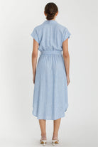 Striped Utility Shirt Dress - Detail View | Waist Tie, Collar, and Front Pockets