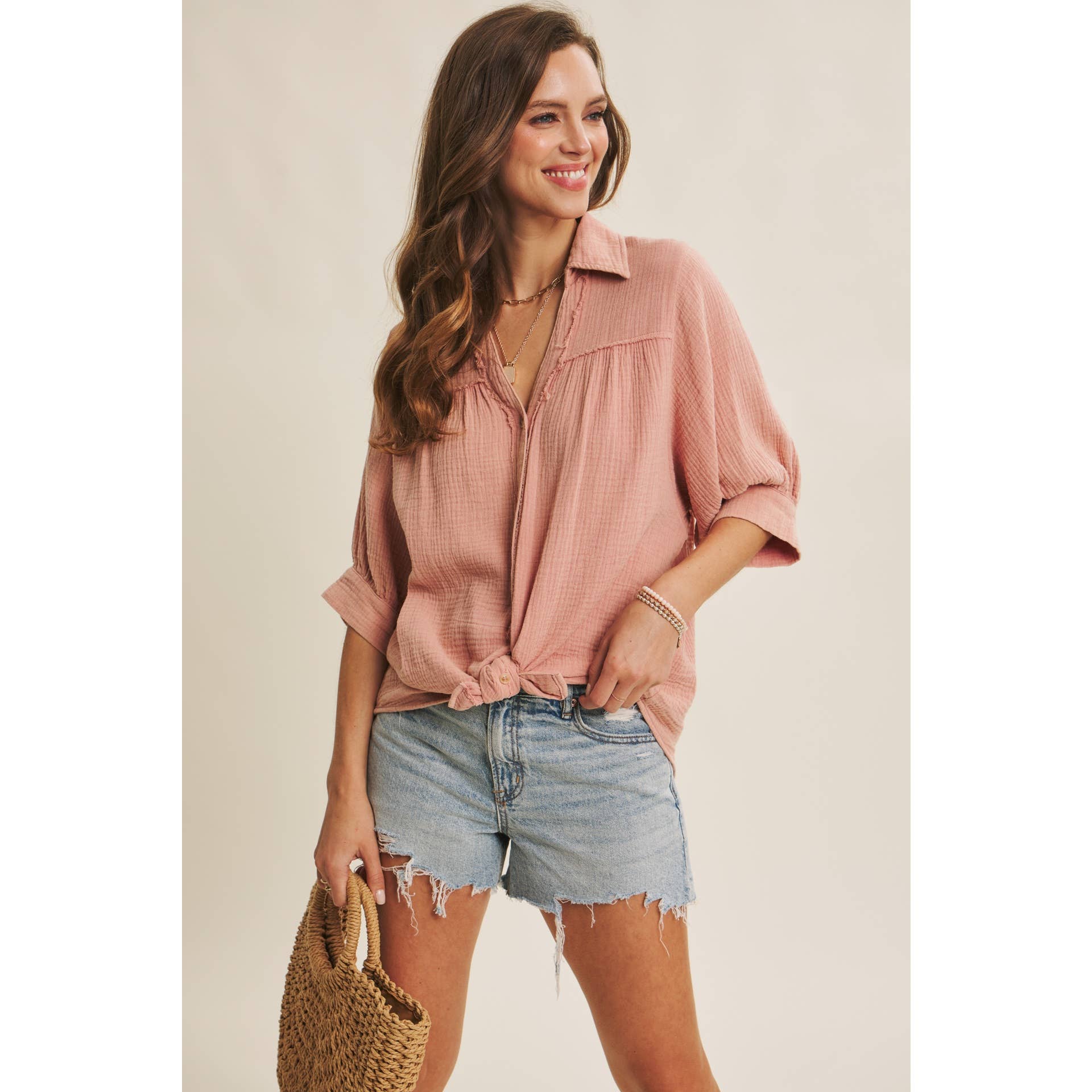 Cotton Gauze Shirt - Detail View | Exposed Seams and Raw Edges