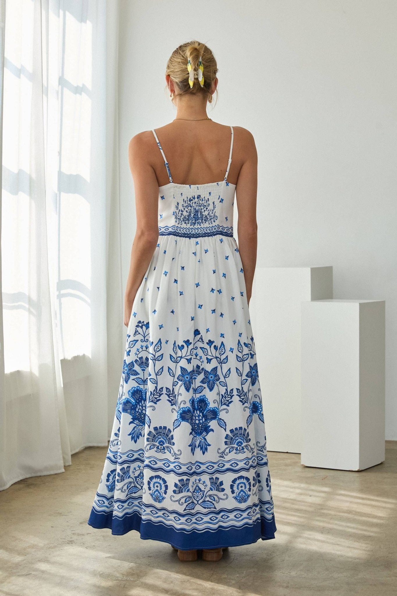 Border Print Maxi Dress - Full Length View | Bohemian Floral