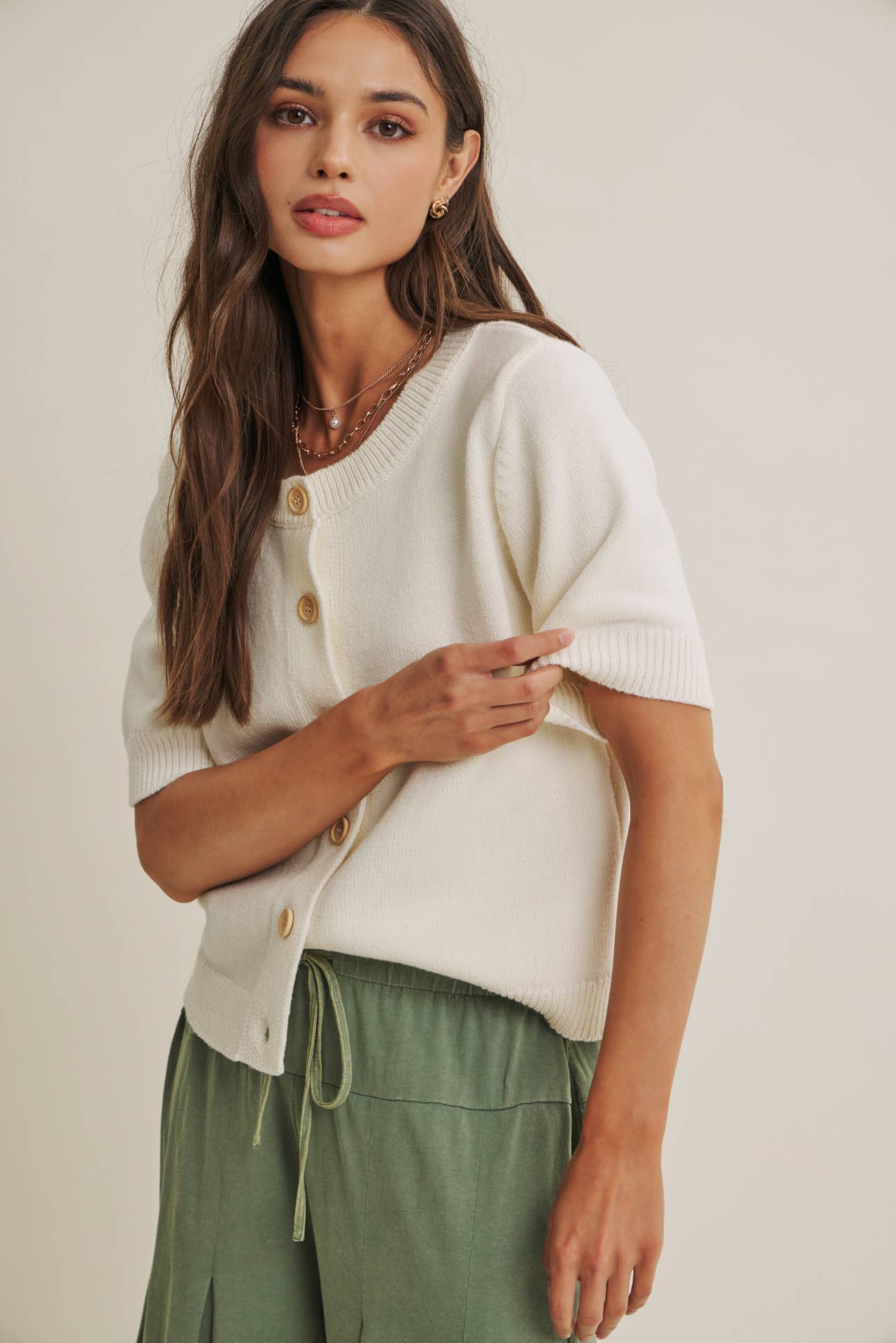 Weekend Coffee Cotton Knit Cardigan - Open Cardigan Style | Wooden Buttons