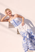 Border Print Maxi Dress - Detail View | Blue Floral Border Print