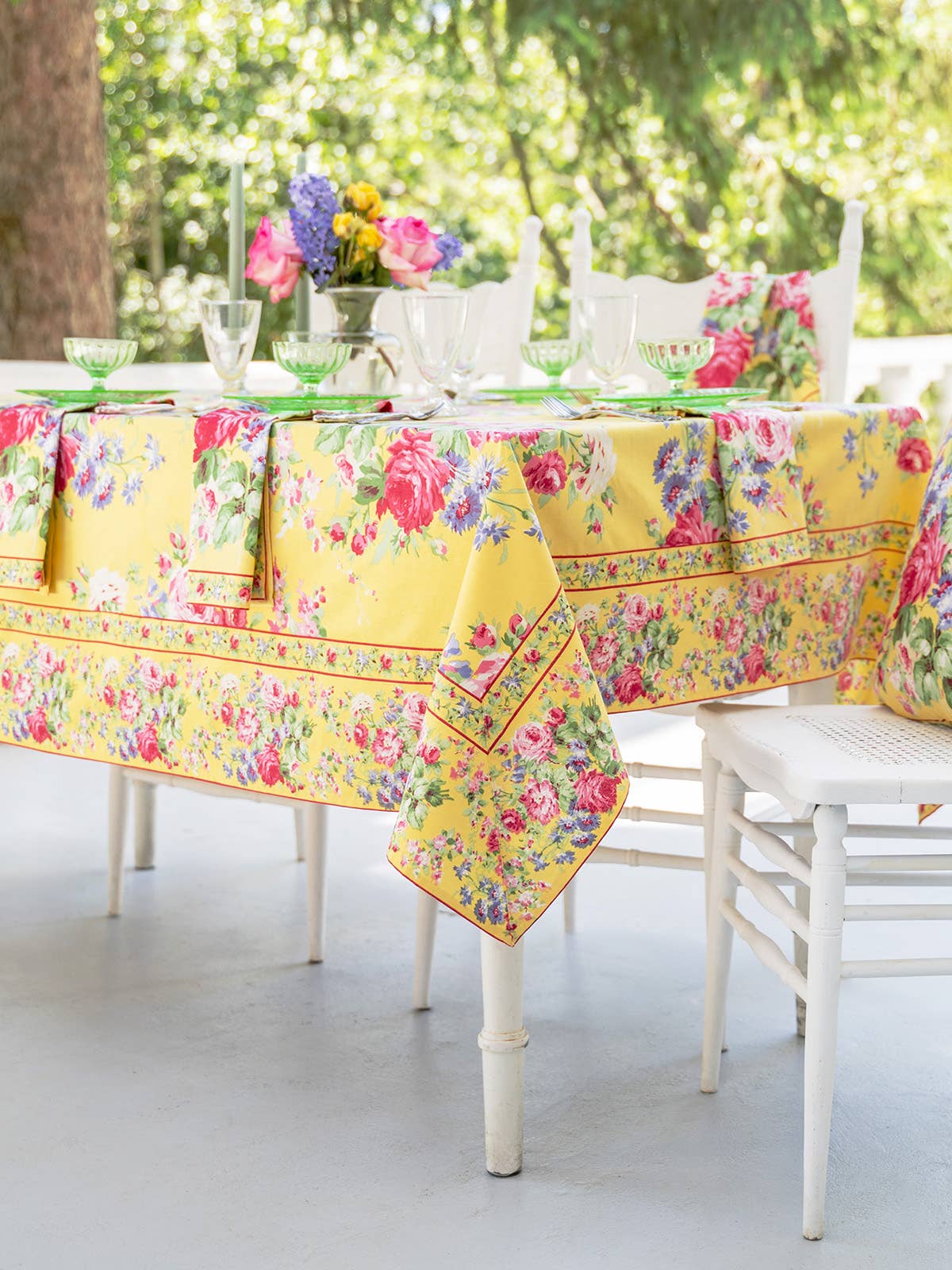 Table is setup using Cottage Rose Tablecloth by April Cornell.
