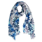 viscose scarf by Ten Thousand Villages, featuring a floral pattern in shades of blue and gray