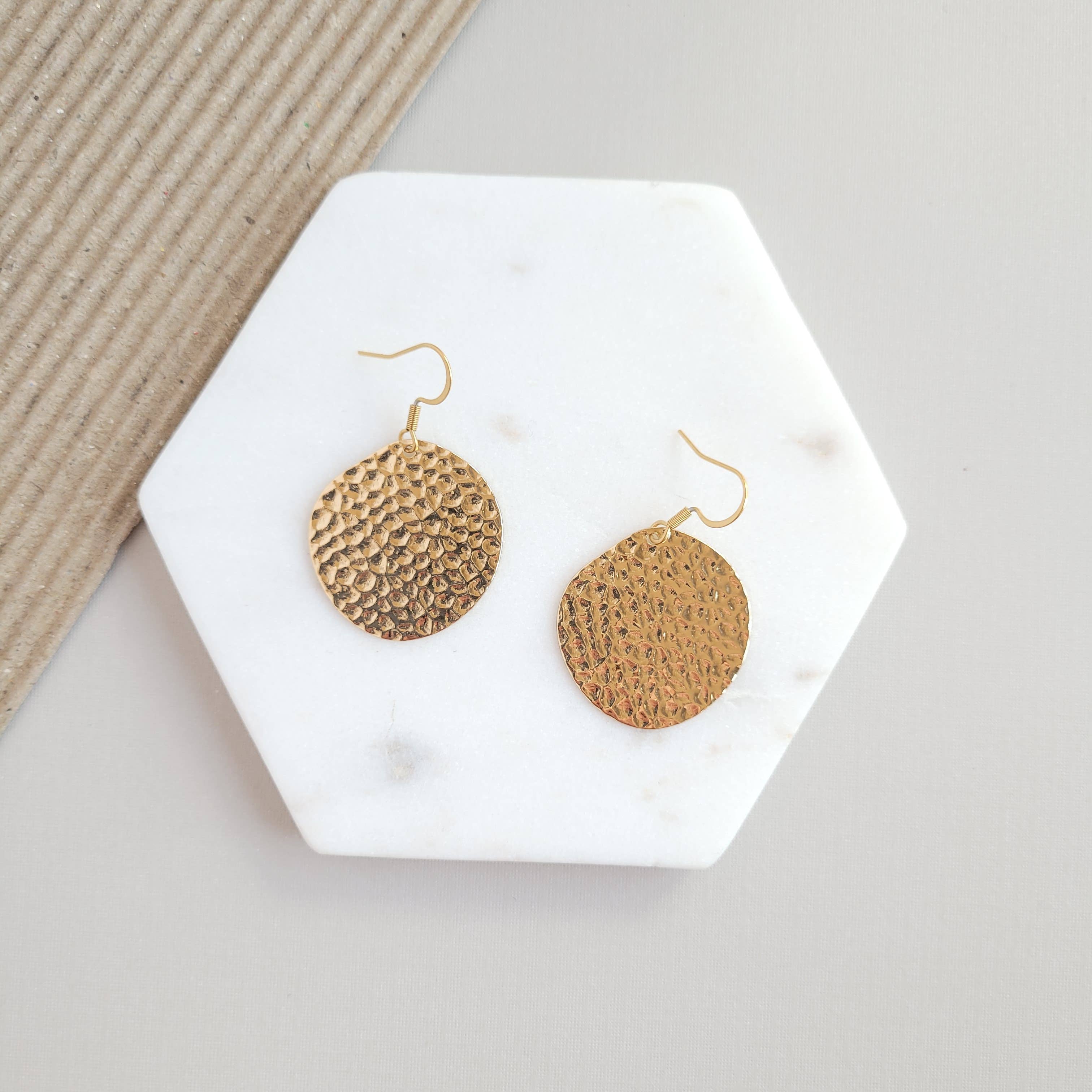 Lucia Earrings by Spiffy & Splendid - Gold Hammered Drop Earrings