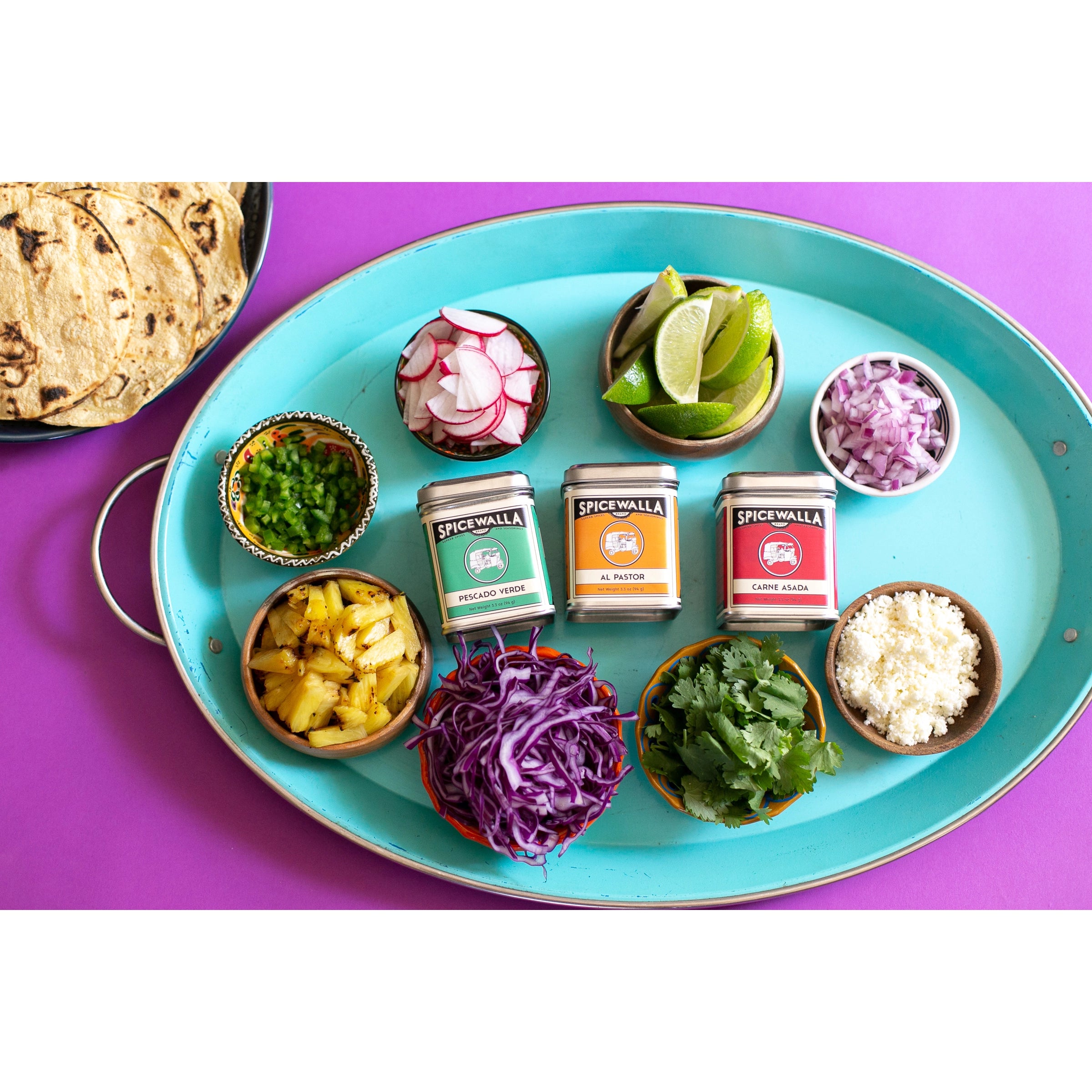 Topping made with the Street Taco Seasoning Collection by Spicewalla – an Authentic Taco Spice Trio