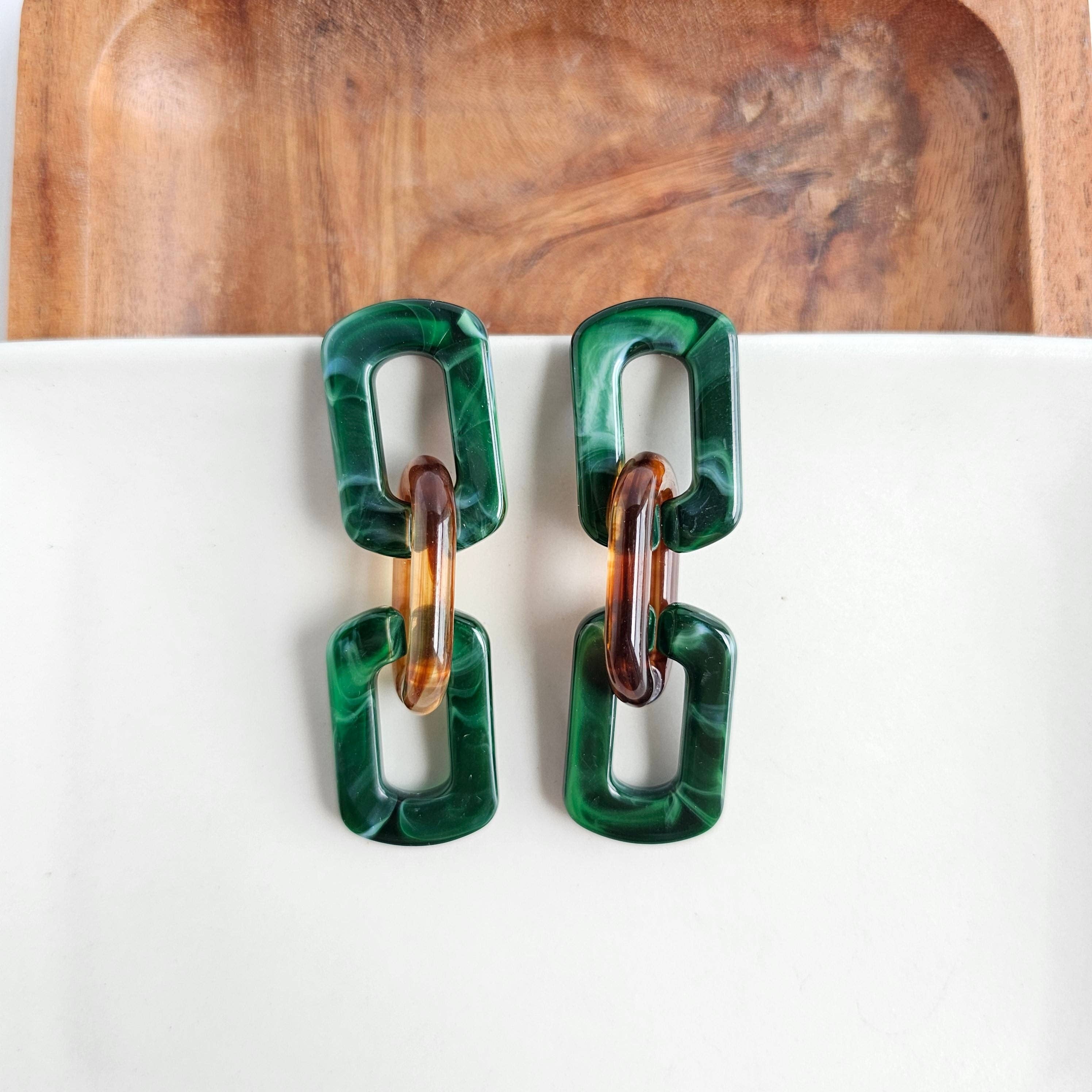 Tabitha Earrings Forest & Amber by Spiffy and Splendid – Green and Amber Statement Earrings