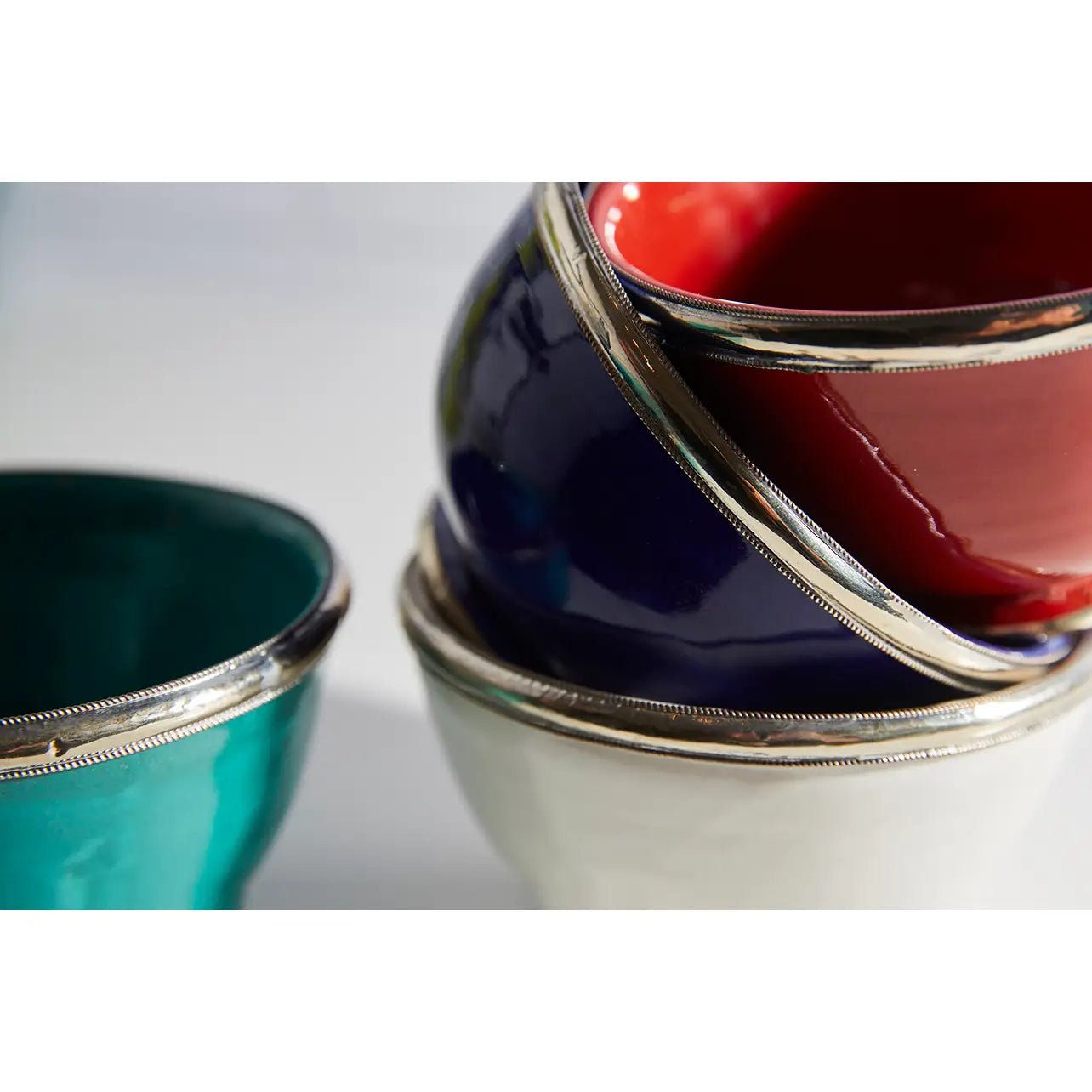 Moroccan Glazed Bowls with Berbe Silver Trim | Sudha's Emporium