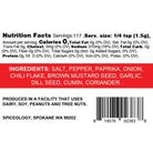 Nutrition facts and ingredients used in Spiceology Oh Canada Steak Seasoning Rub.