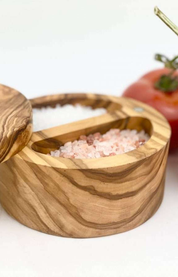 Olive Wood Double Salt Cellar | Sudha’s Emporium Gourmet, Gifts & Décor | Corning, NY