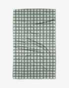 Picnic Gingham Tea Towel by Geometry. Tea Towel has a light green and white gingham pattern.