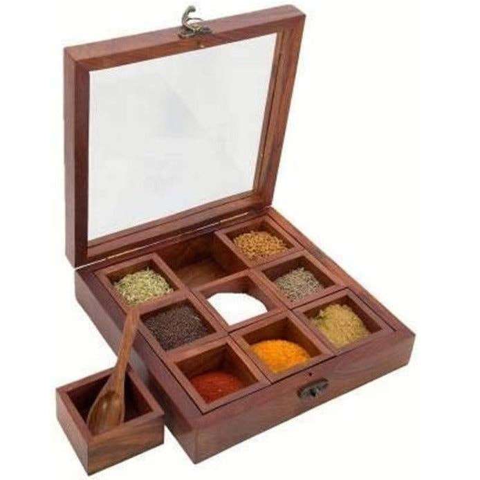 Wooden Masala Dabba | Sudha’s Emporium Gourmet, Gifts & Décor | Corning, NY